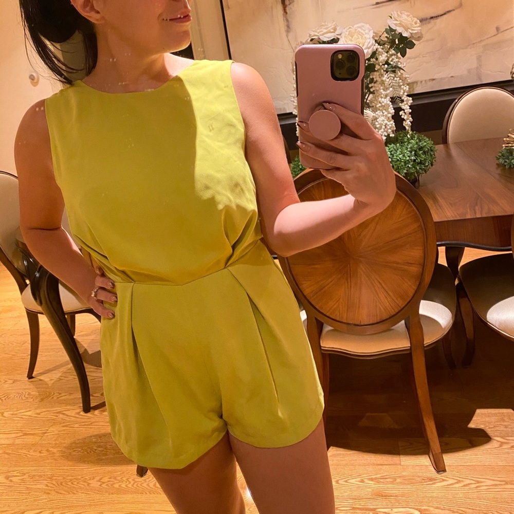 NWOT Topshop Petite Lime Romper with Lace Detail